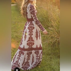 Altar’d State Maude lace red burgundy maxi dress skirt // small // Retail $140+